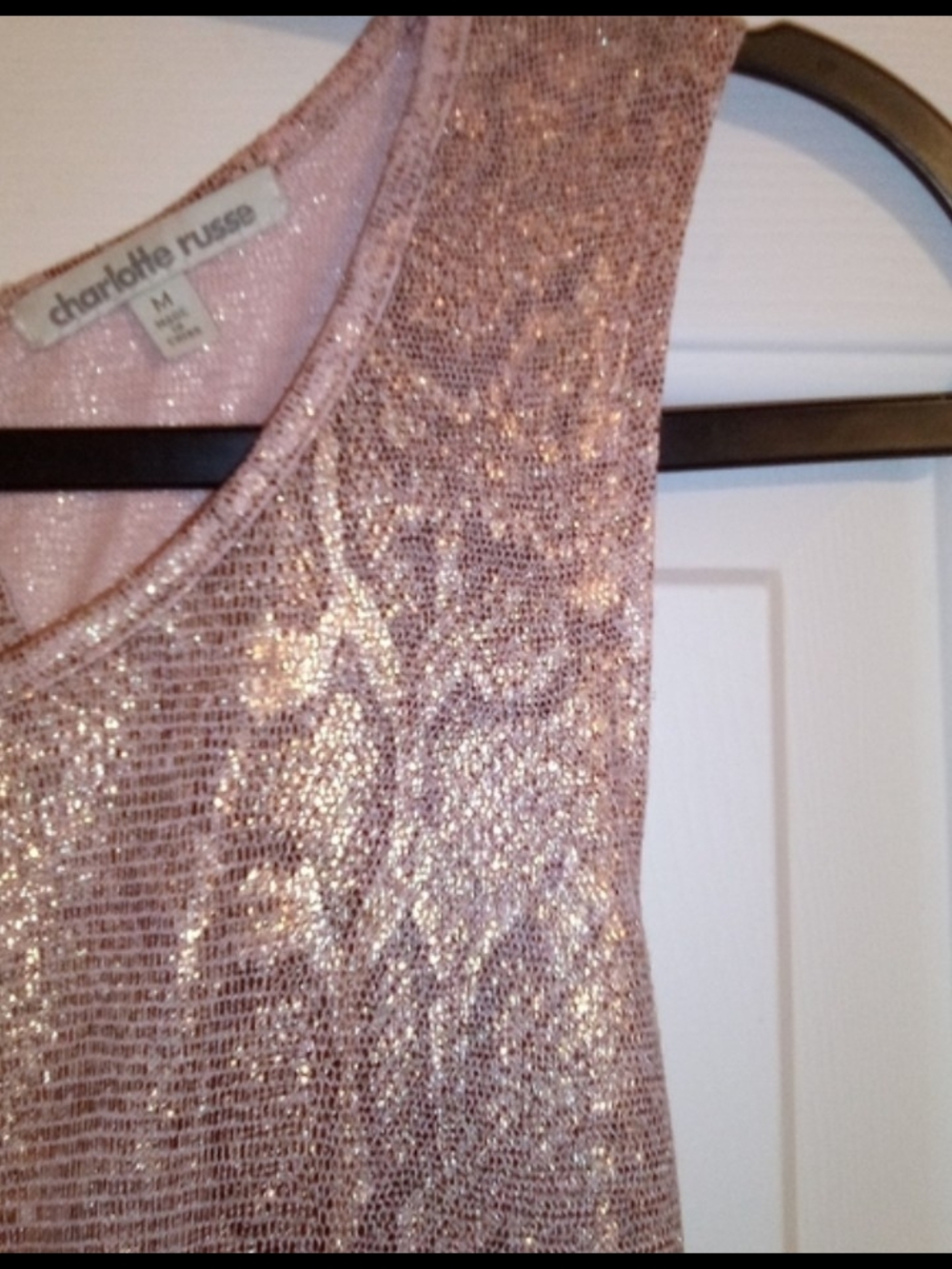 Charlotte Russe Rose Gold Metallic Snakeskin Skater Mini Dress Coquette Size M - Picture 3 of 6